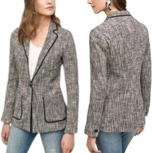 Anthropologie Cartonnier Leonie Nubby Cotton Knit Blazer - Black/White - 4